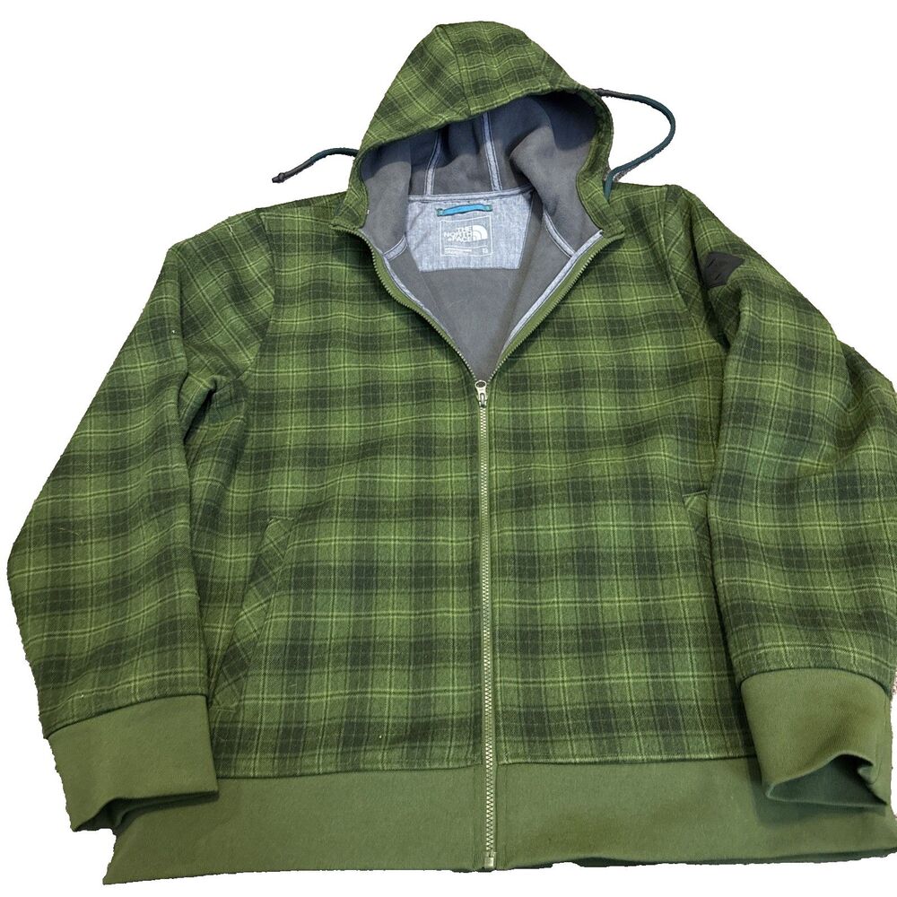 The North Face TNF Men’s XL Flannel Jacket Hooded Wool Blend Outbound Green